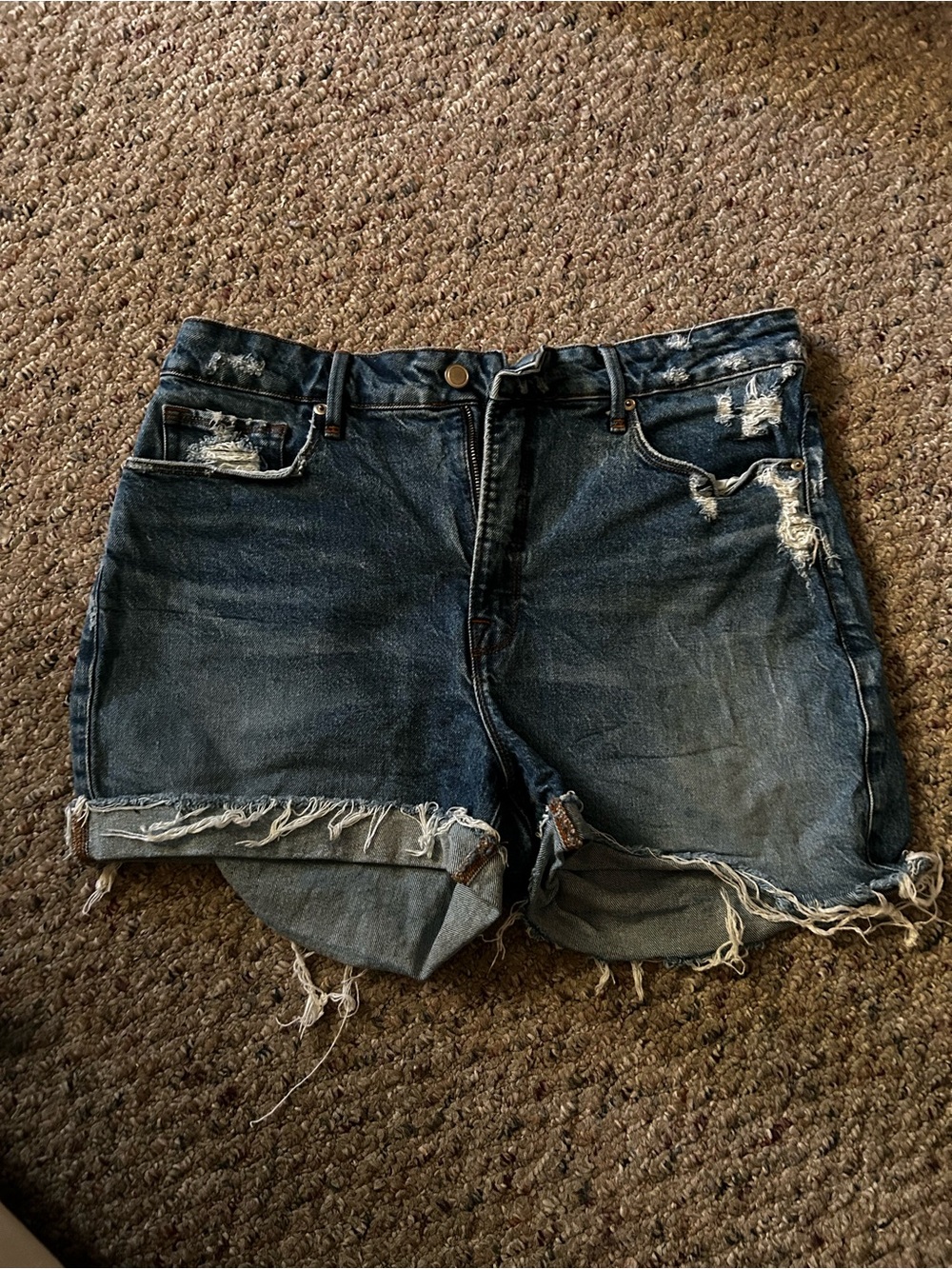 Good American Dark Blue Distressed Denim Shorts